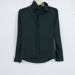 Express XS Deep Green Button-Up Blouse
